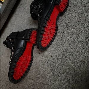 Christian Louboutin Black Leather Combat Boots with Red Soles